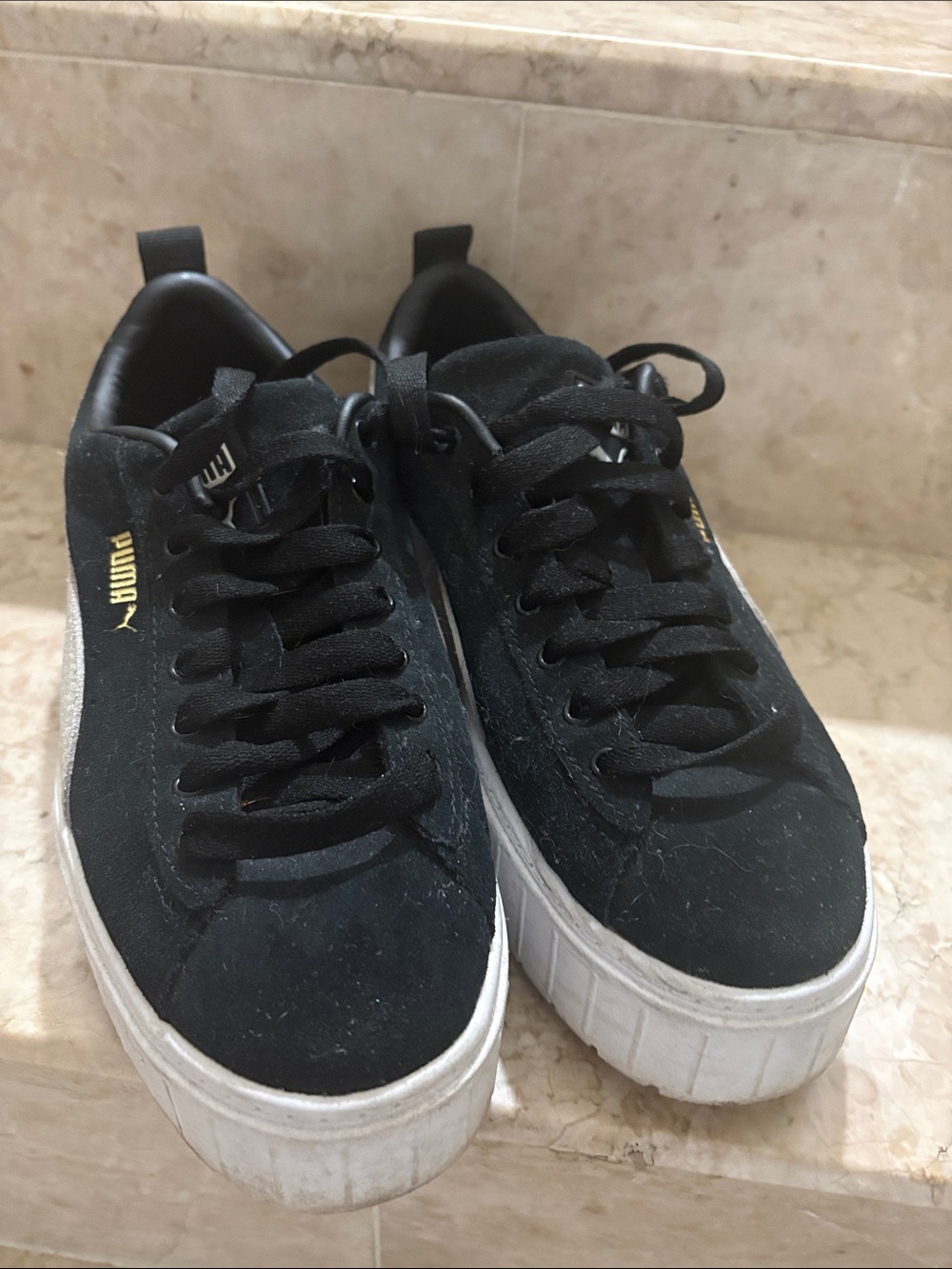 Puma Black Suede Platform Lace-Up Sneakers